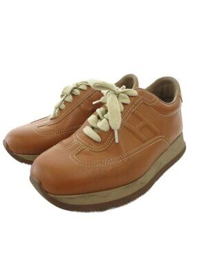 Hermes Quick H Logo Leather Sneakers Shoes Low Cut Stitch 35 Brown FF Gy19